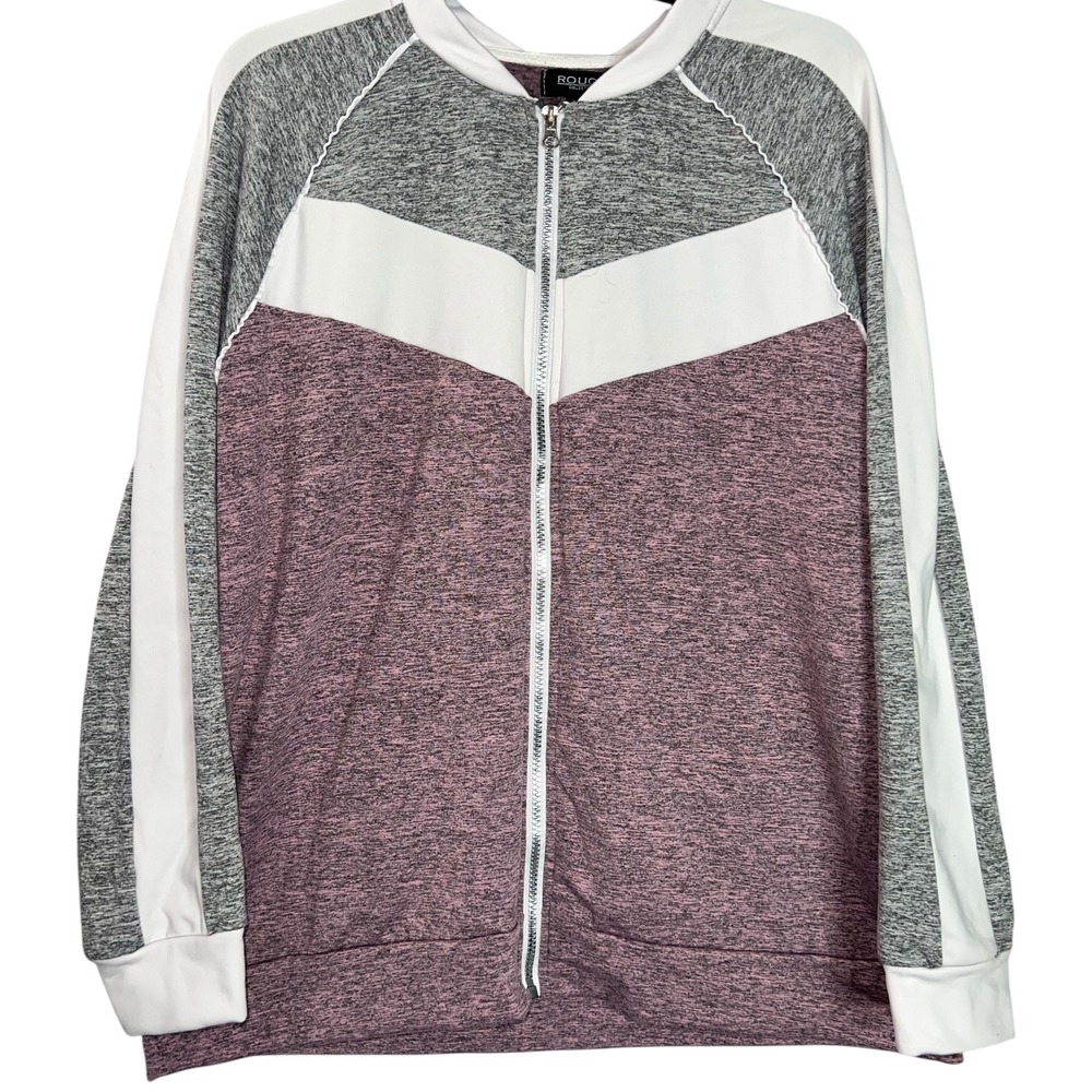Rouge Collection Zip Up‎ Track Jacket Womens 3X Colorblock Gray Pink White